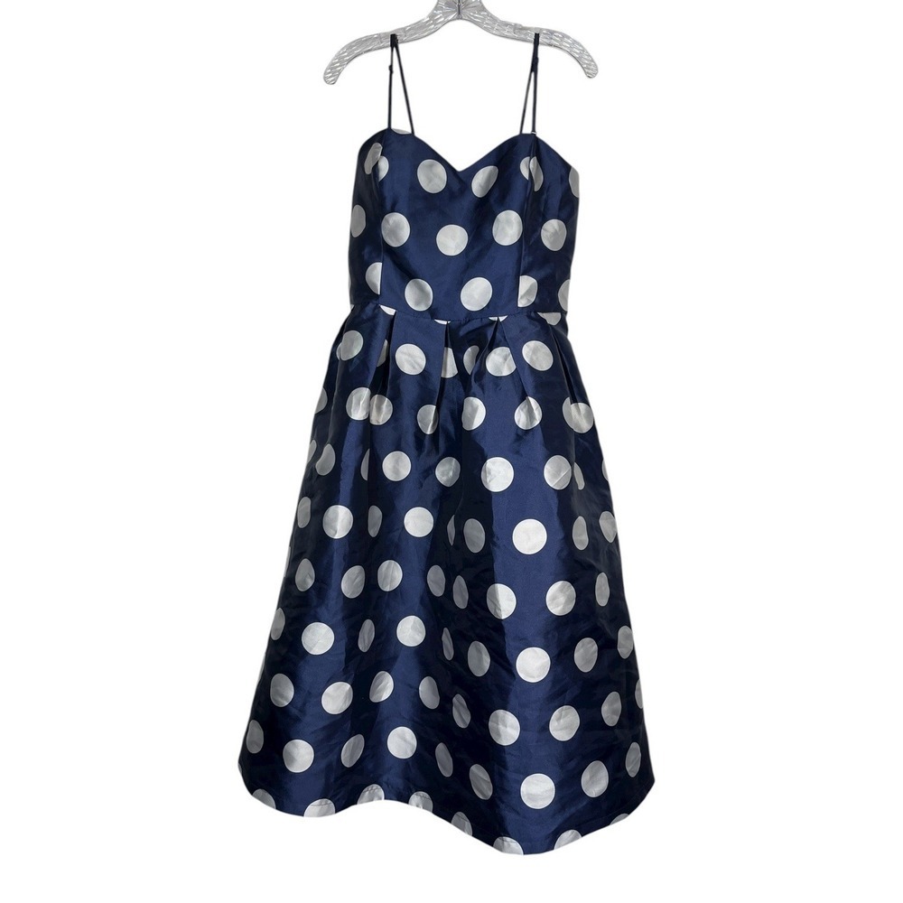 Chi Chi Of London Sz 14 US Dress Tall Navy & White Polka Dot Midi Full Skirt
